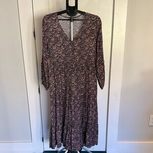 Faherty Floral V-Neck Maxi Dress Size S